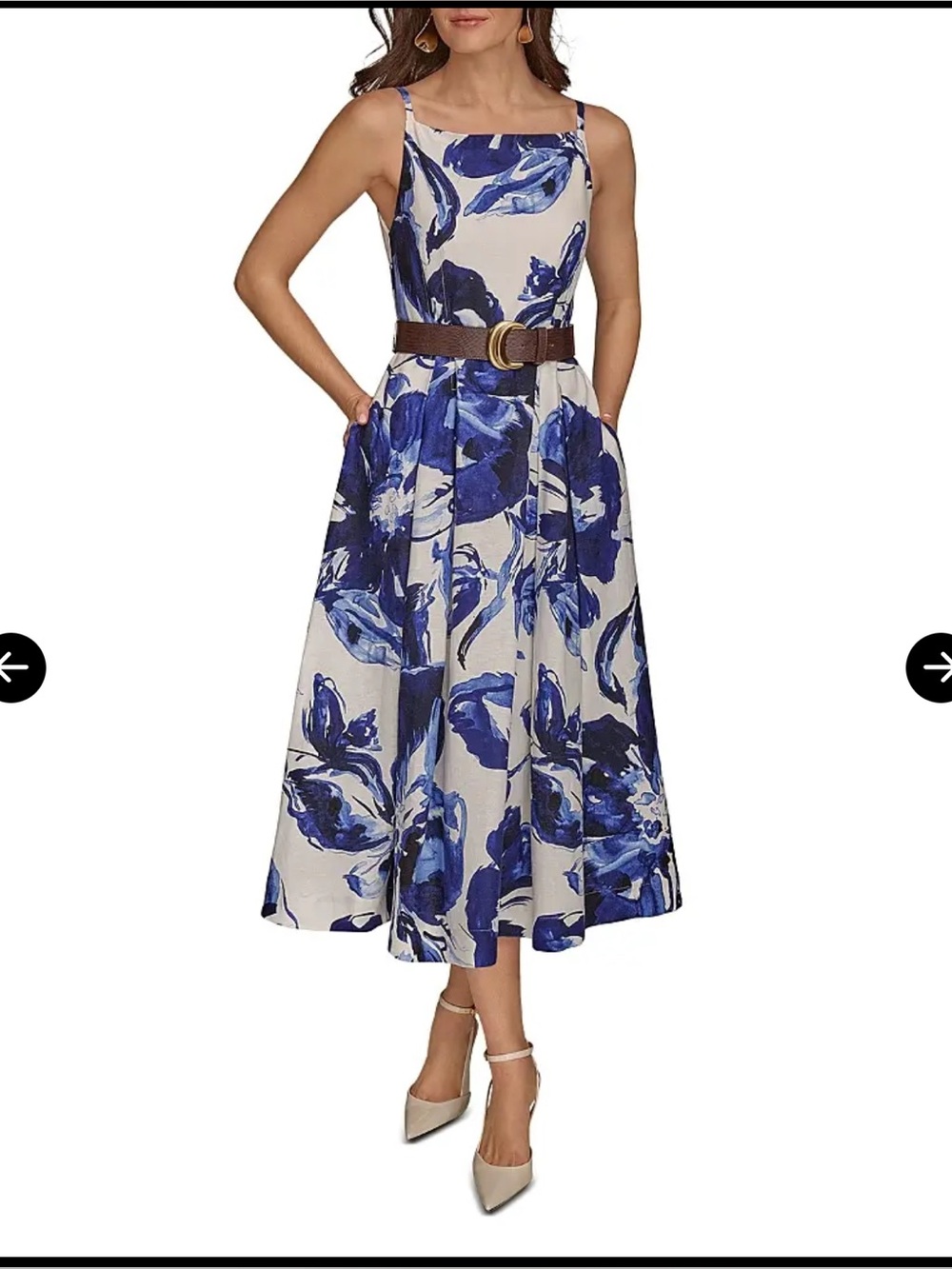 Donna Karan Cream Midi Dress with Blue Floral Print